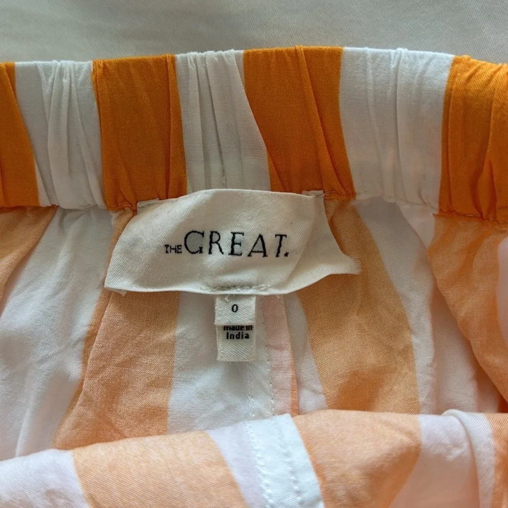 THE GREAT. Striped Orange and White‎ Women's Shorts - Picture 3 of 3